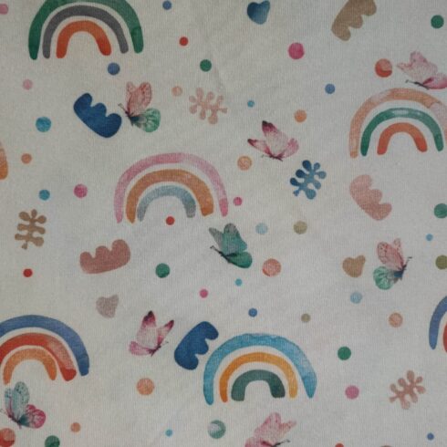 Szivárványos pillangós pamut jersey