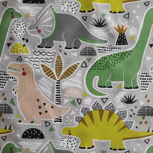 Dínós pamutvászon zöld
