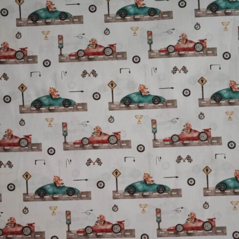 Állatos autós finom szövésű pamutvászon, puplin