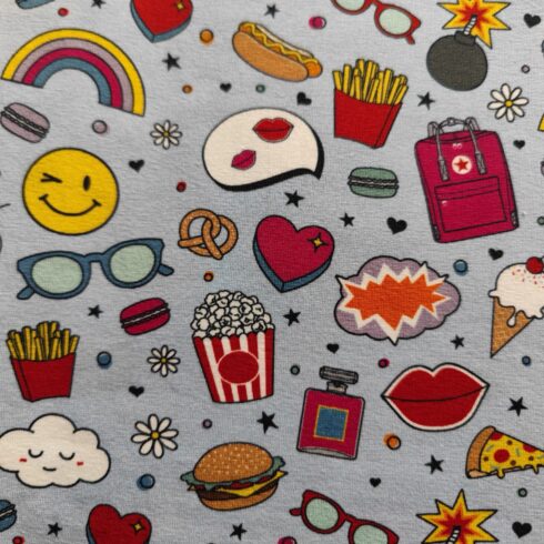 Vidám mintás pamut jersey darab 1 méter