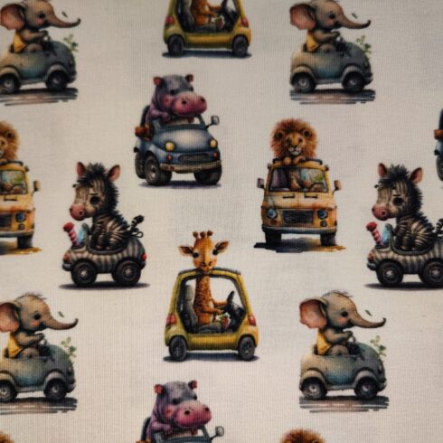 Állatos autós pamut jersey krém