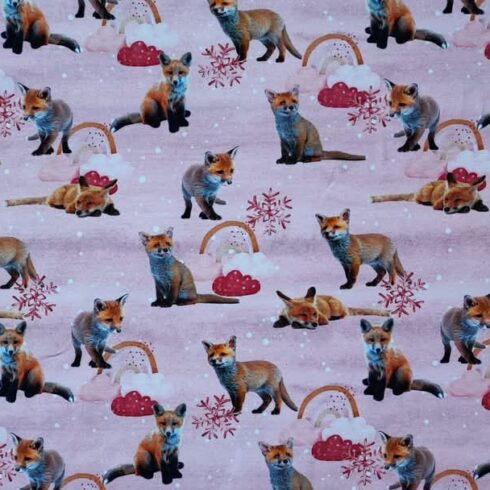 Rókás pamut jersey rózsaszín alappal