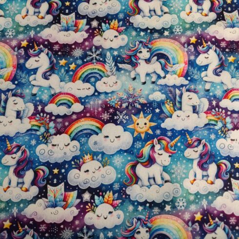 Unikornisos softshell anyag kék