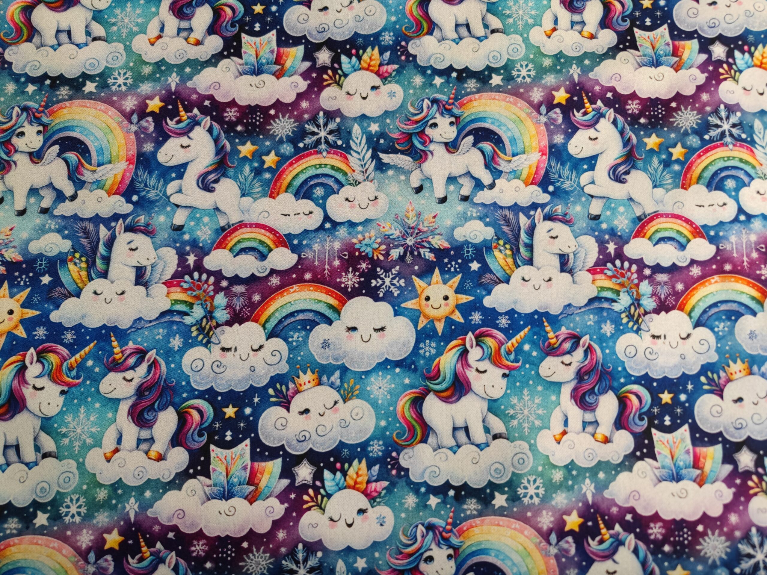 Unikornisos softshell anyag kék