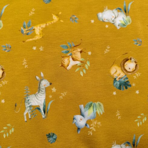 Afrikai állatos biopamut jersey (mustár)