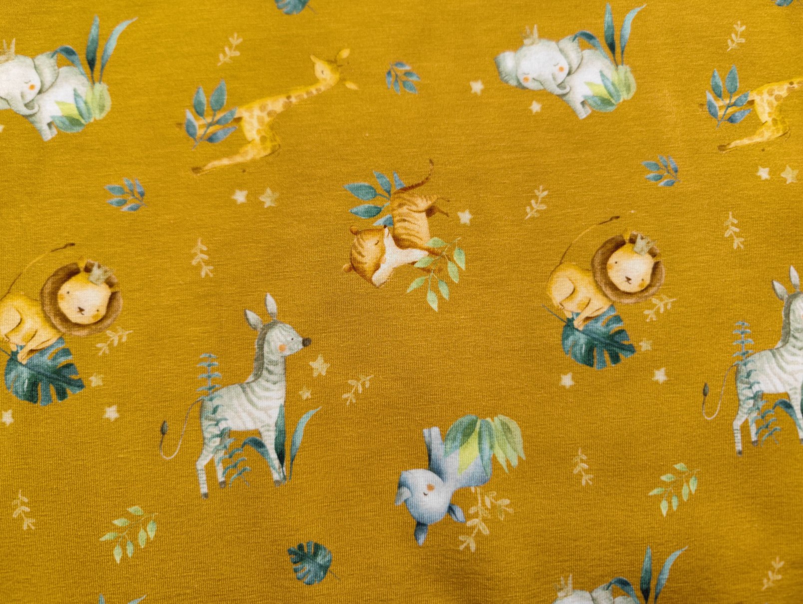 Afrikai állatos biopamut jersey (mustár)