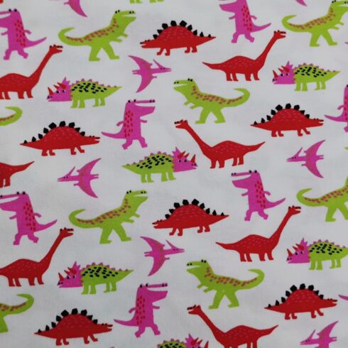 Rózsaszín dínós pamut jersey